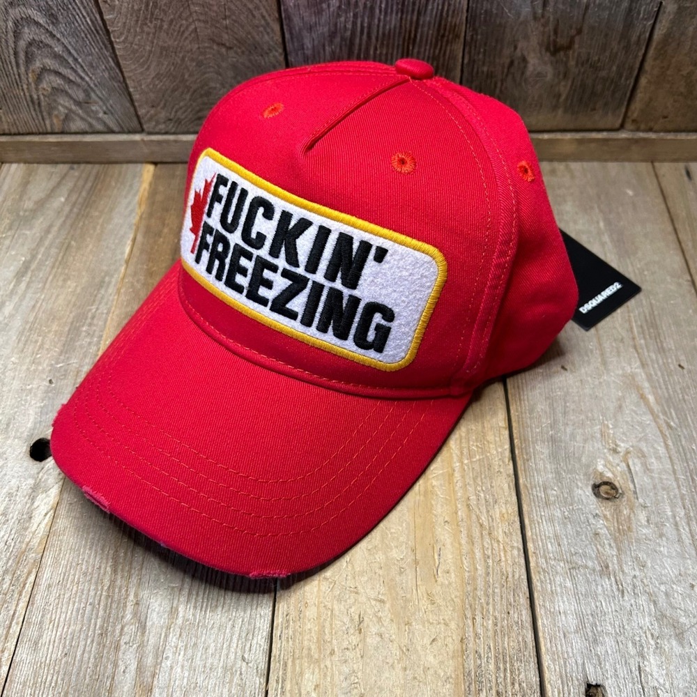Dsquared2 Fu*$in Freezing Red Distressed Baseball Cap Hat W17BC1001 NEW